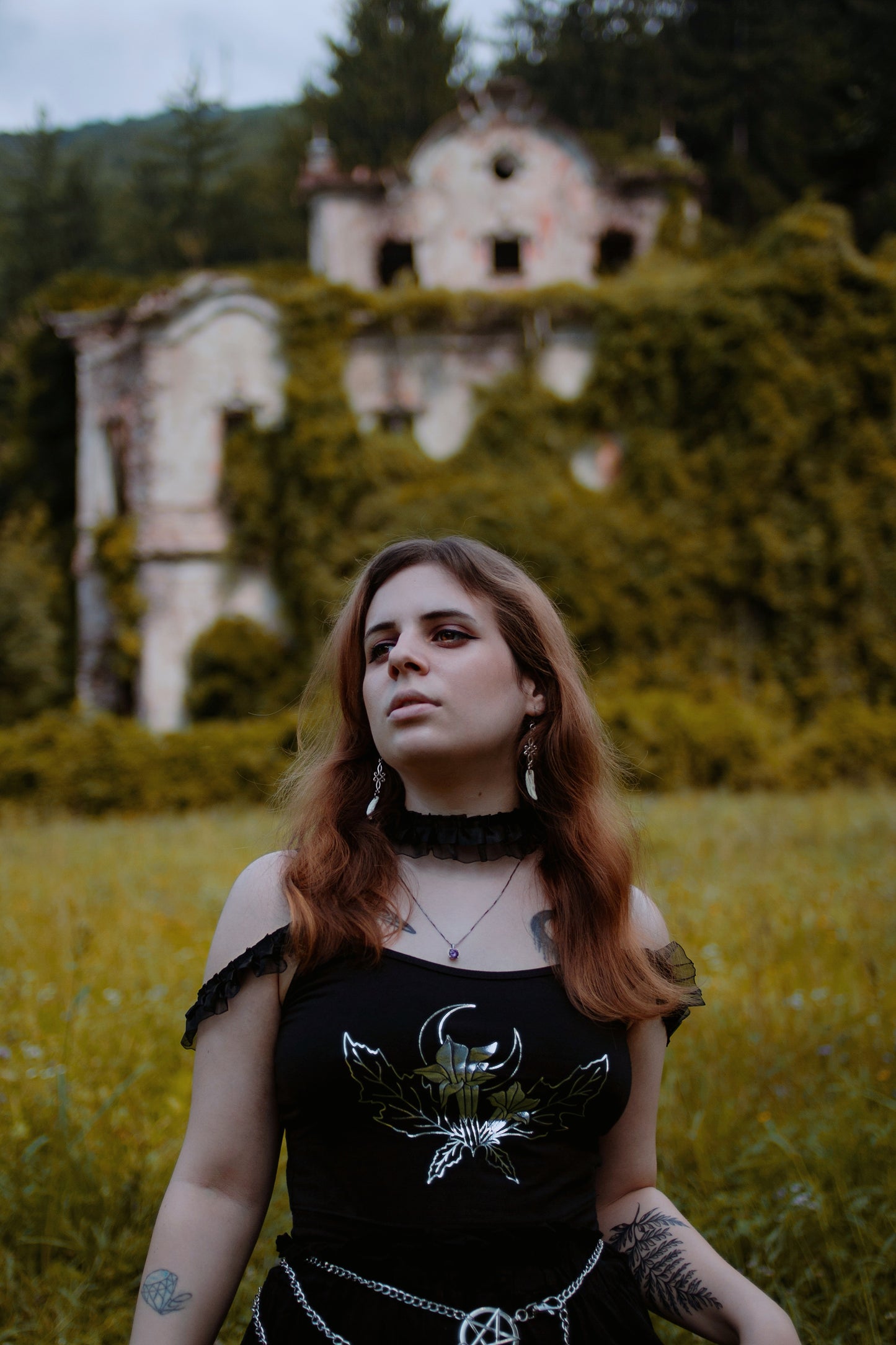 Datura Stramonium top con choker in Silver foil or Gold foil