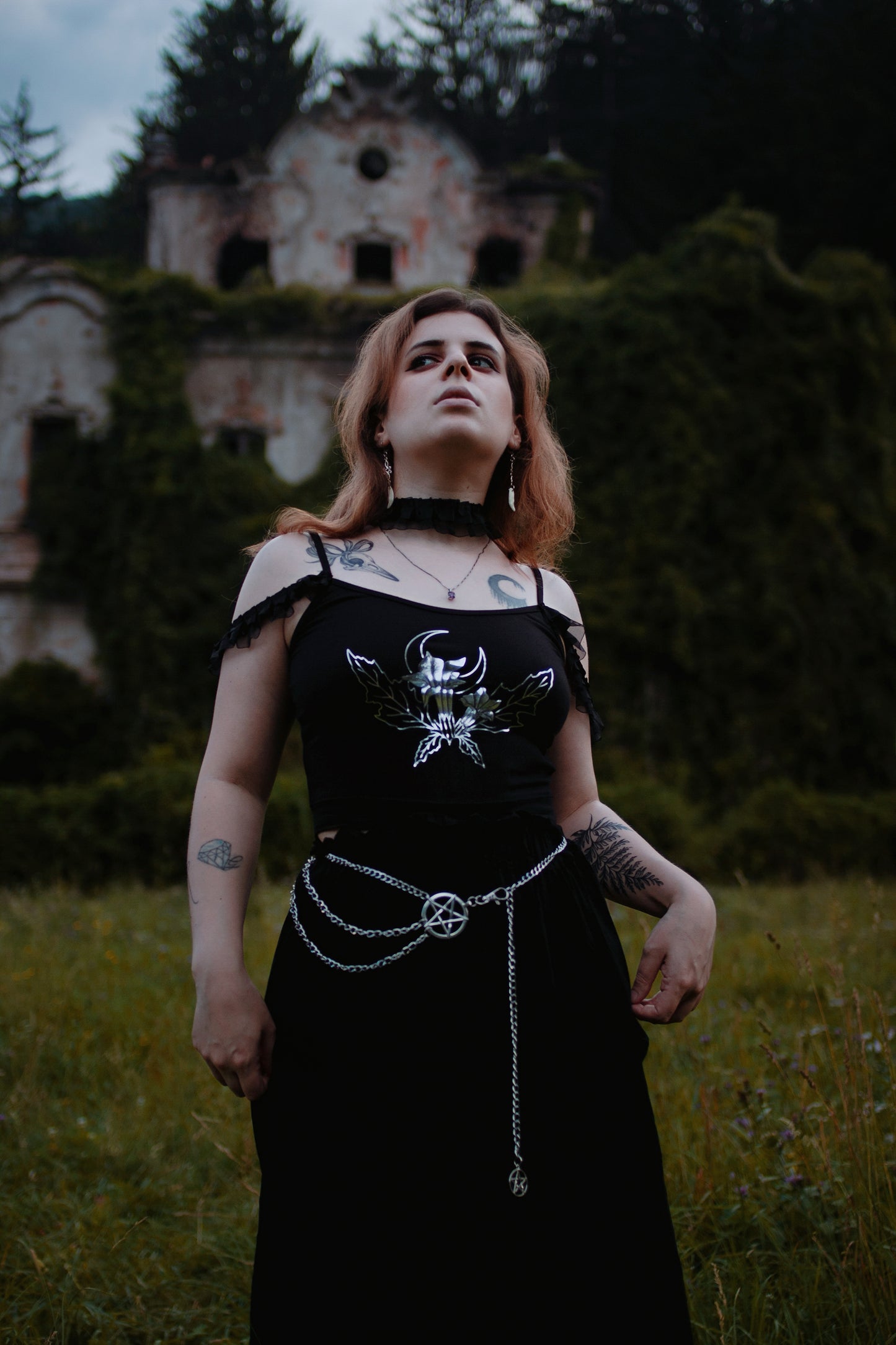 Datura Stramonium top con choker in Silver foil or Gold foil