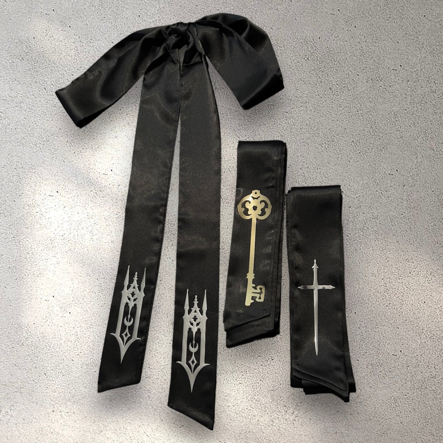 Hair Bow - hair ribbon - Cathedral window - Sword - Key