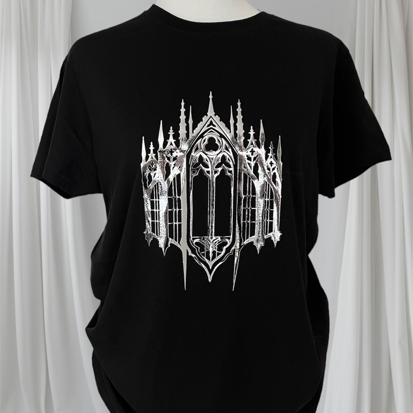 Gothic Cathedral window Unisex t-shirt regular size in silver foil or gold foil