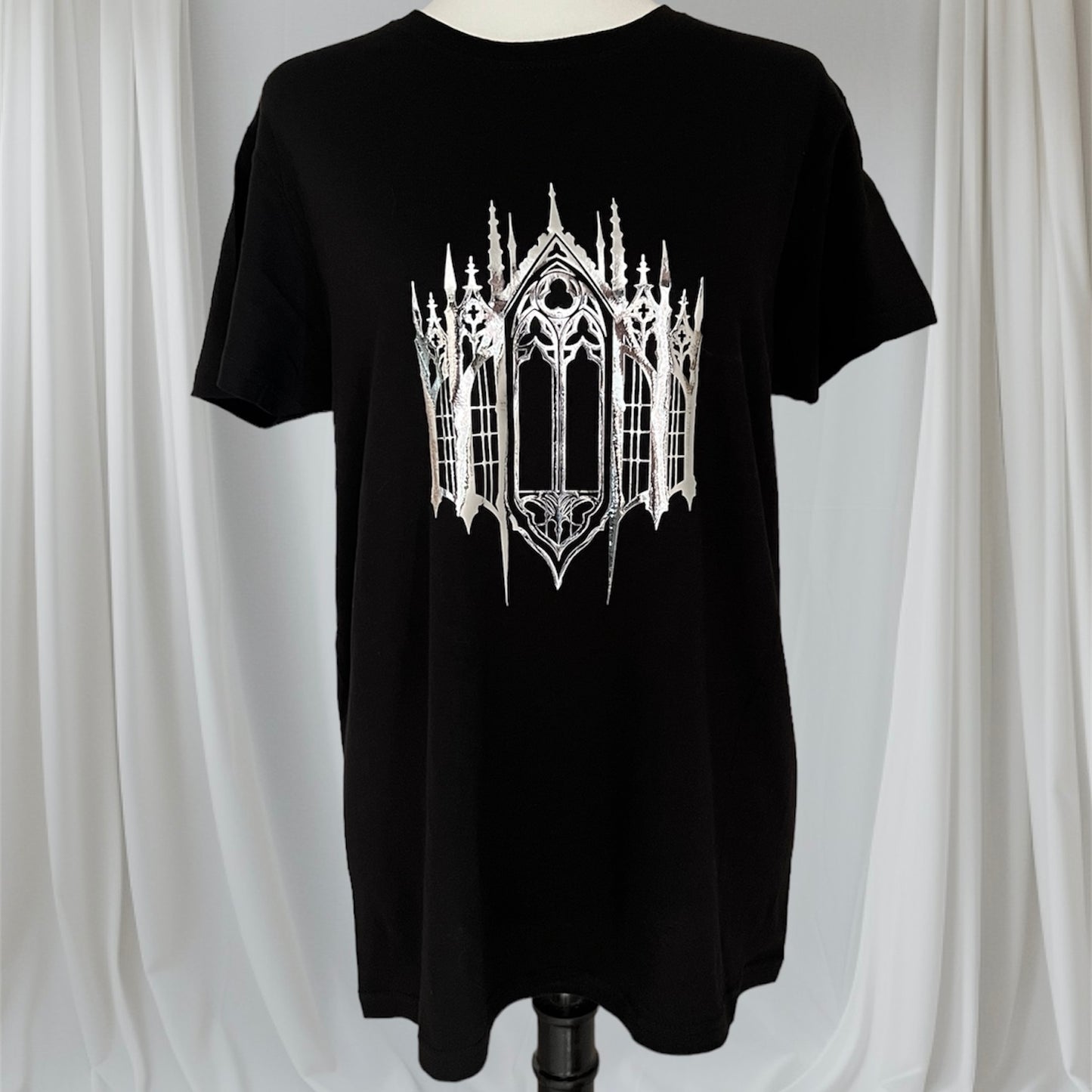 Gothic Cathedral window Unisex t-shirt regular size in silver foil or gold foil