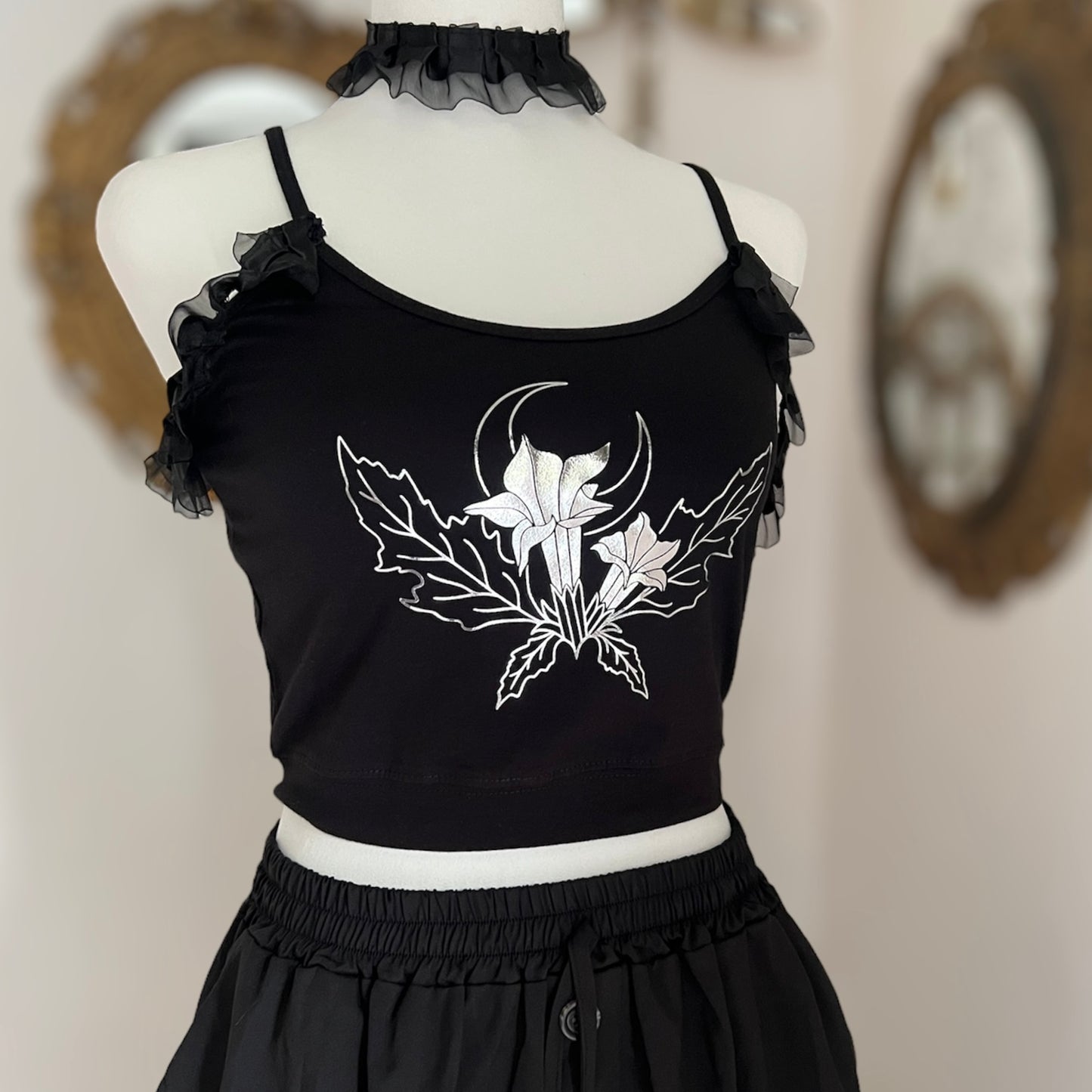 Datura Stramonium top con choker in Silver foil or Gold foil