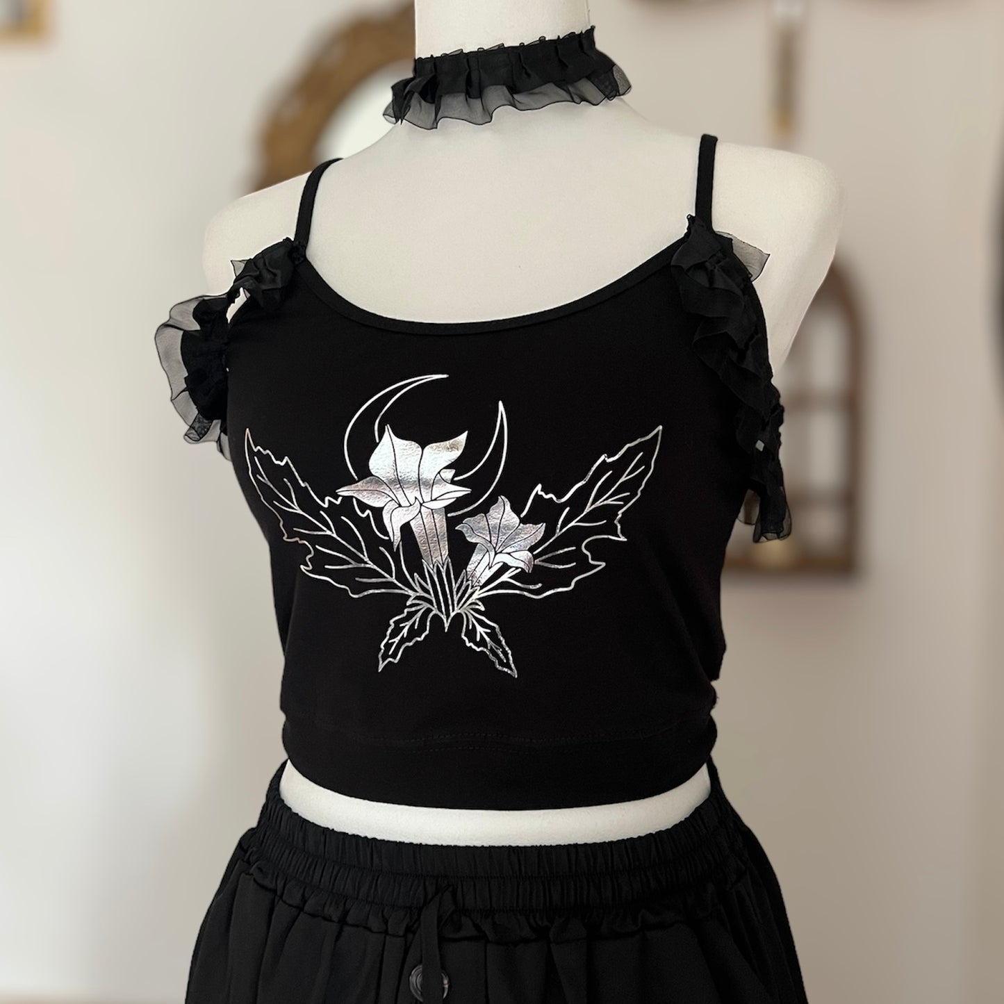 Datura Stramonium top con choker in Silver foil or Gold foil