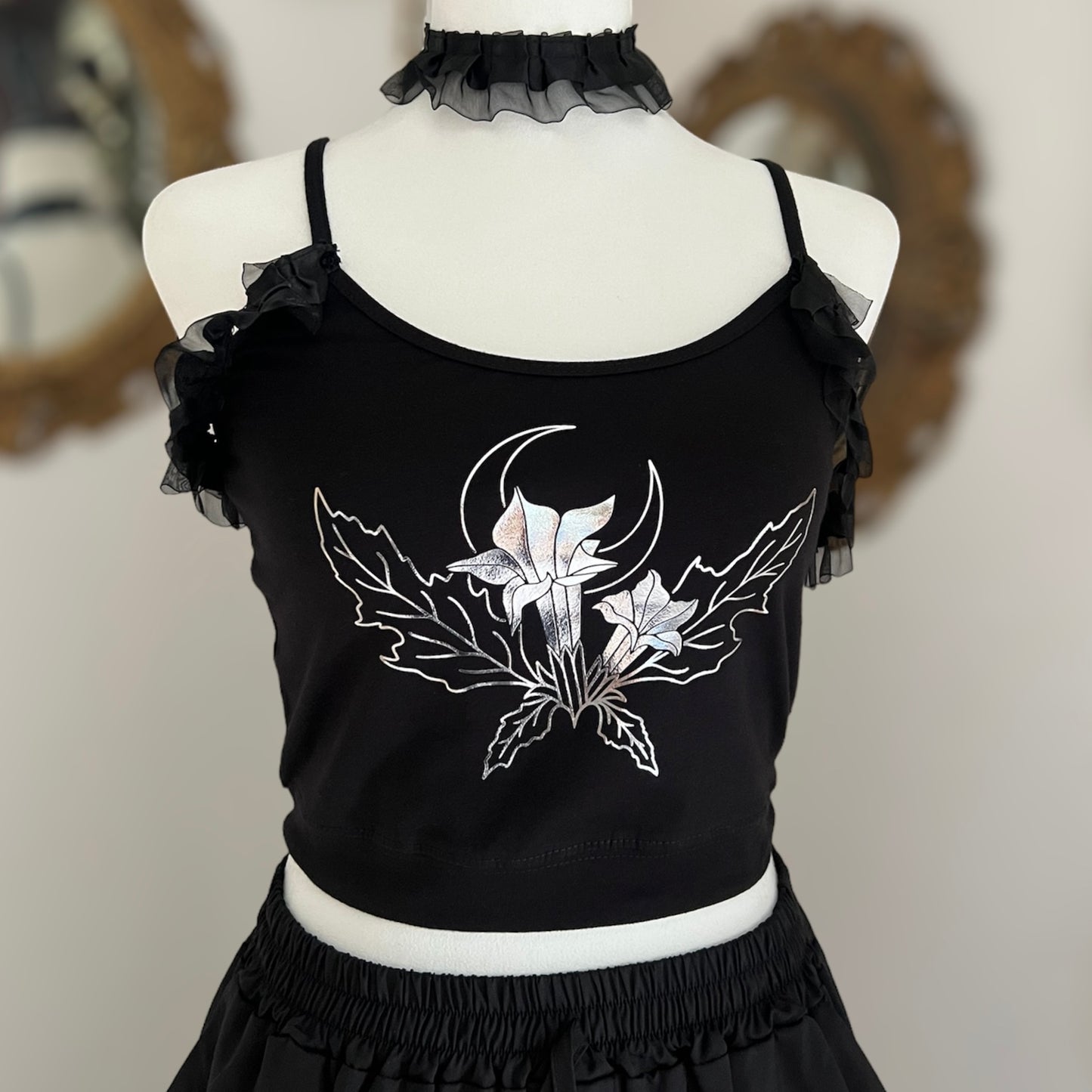 Datura Stramonium top con choker in Silver foil or Gold foil