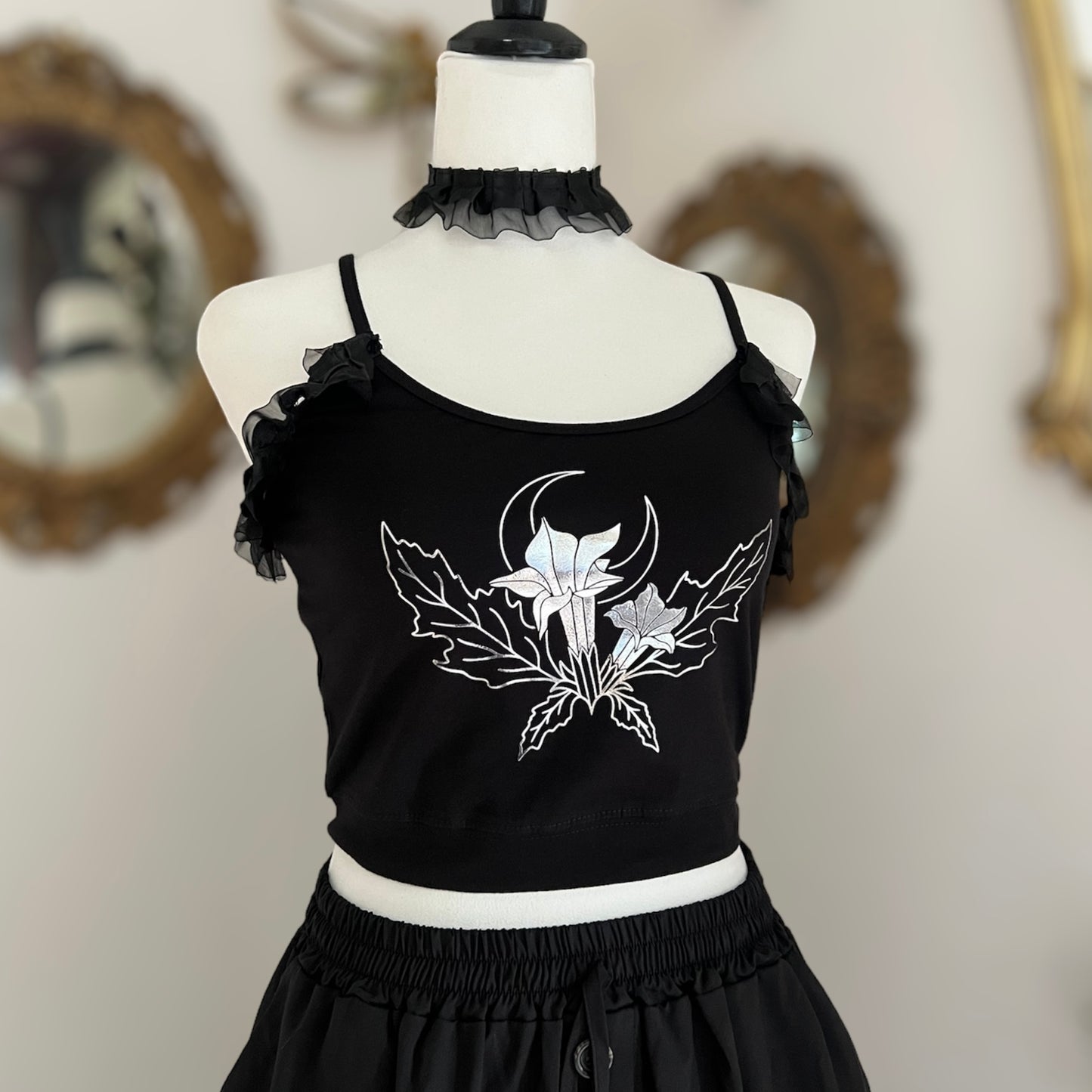 Datura Stramonium top con choker in Silver foil or Gold foil