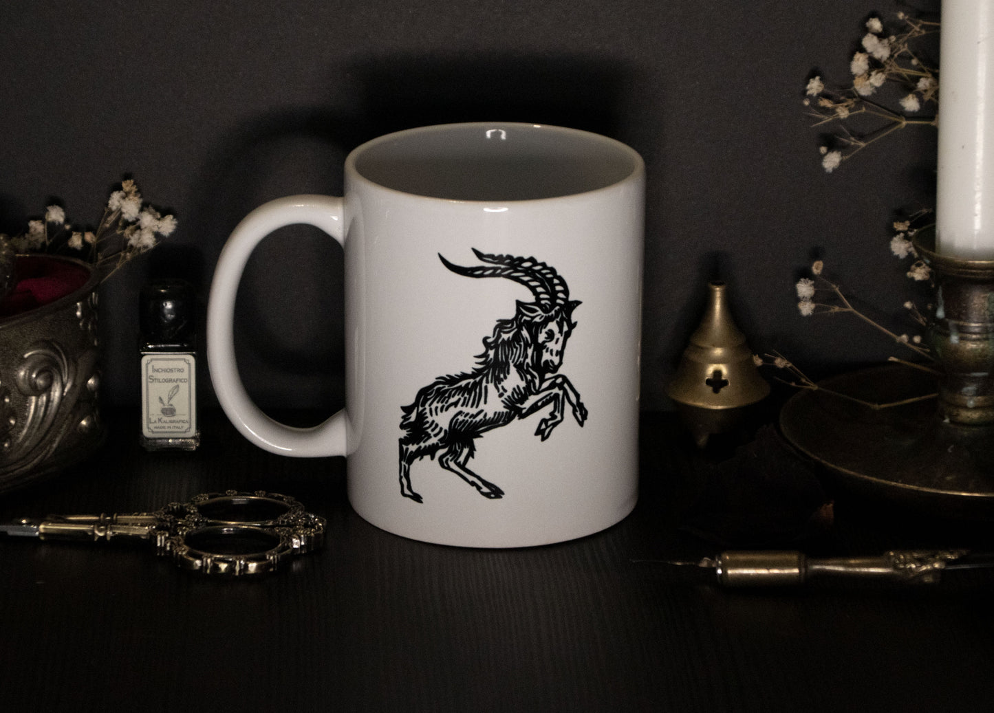 Witch mug with medieval witchcraft illustration and Black Phillip