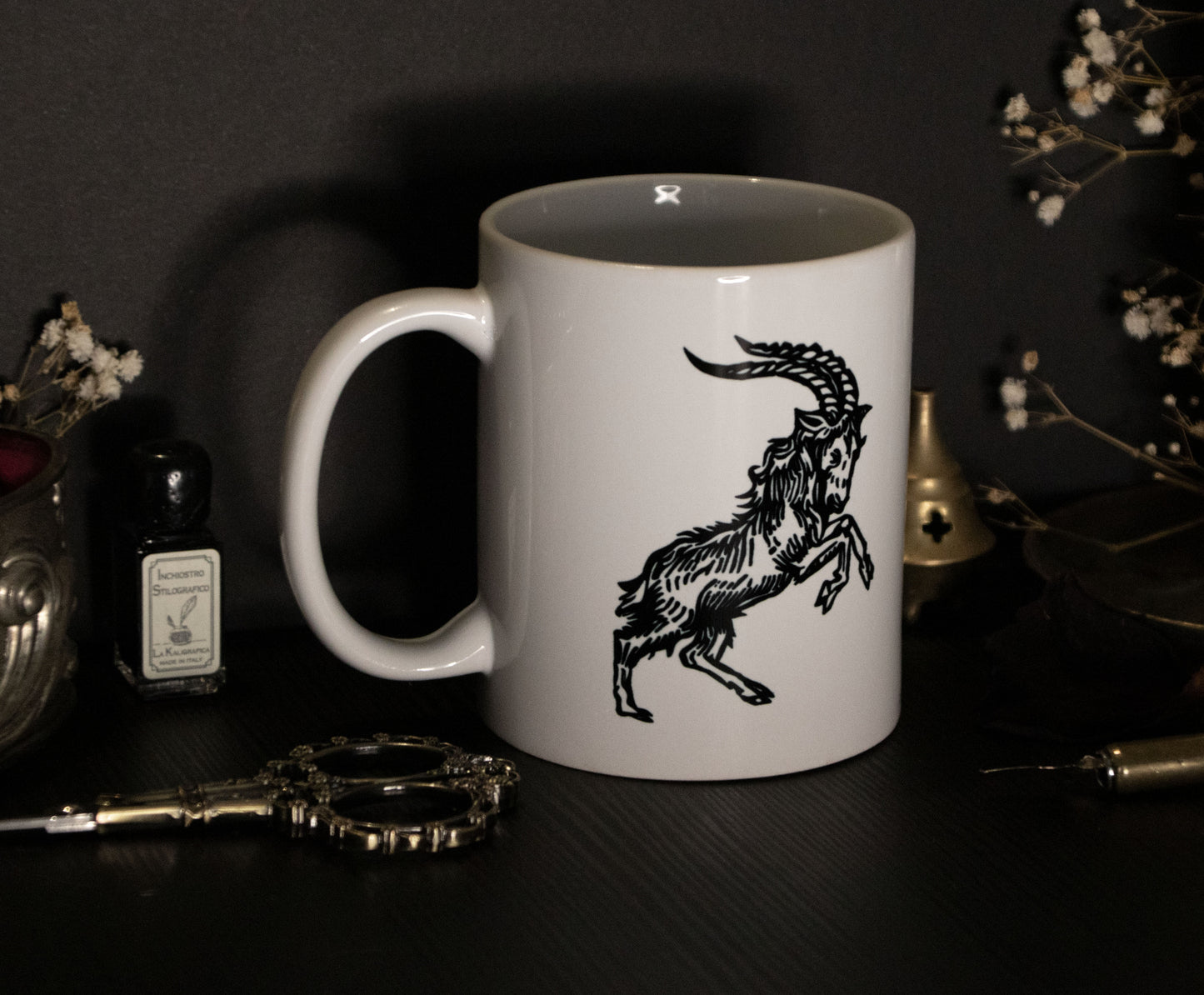 Witch mug with medieval witchcraft illustration and Black Phillip