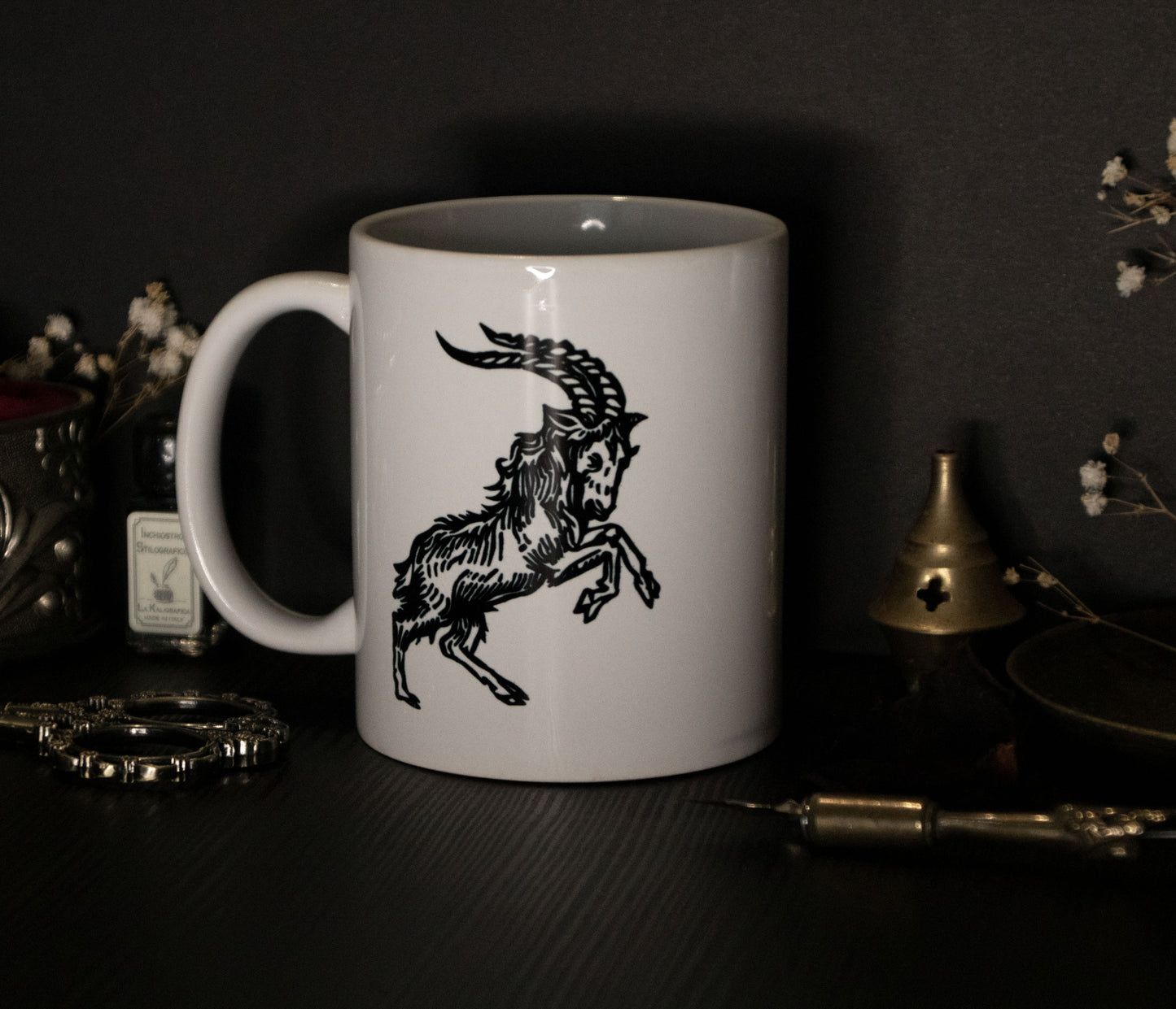Witch mug with medieval witchcraft illustration and Black Phillip