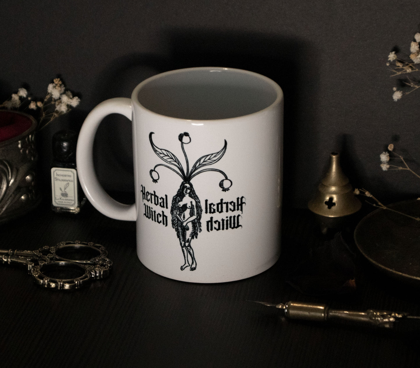 Herbal witch mug with mandrake illustration
