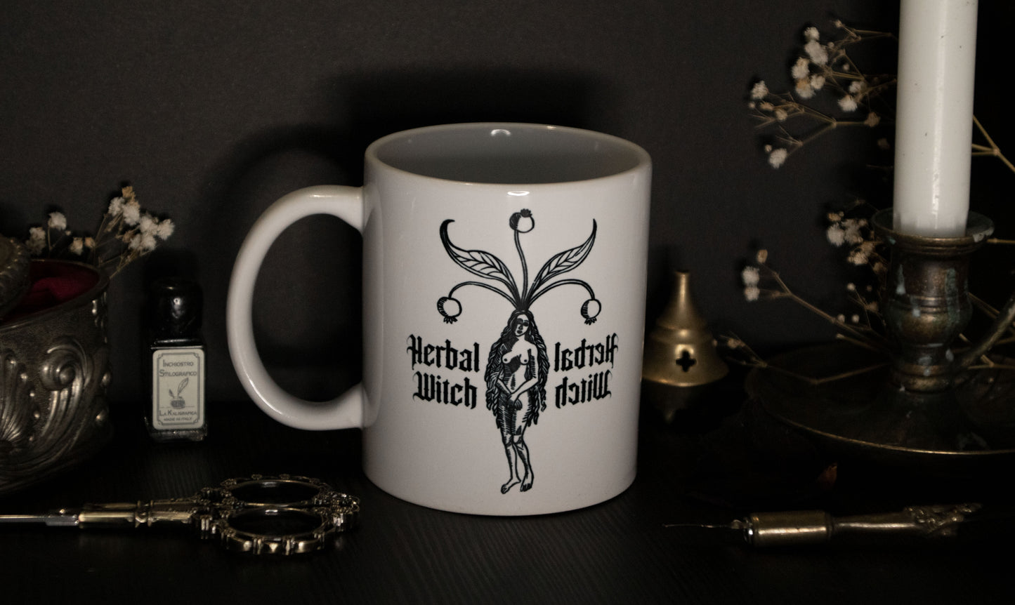 Herbal witch mug with mandrake illustration