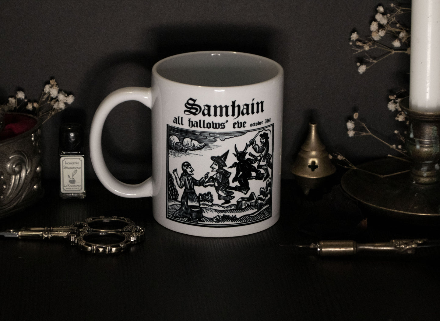 Witch mug with medieval witchcraft illustration - Samhain
