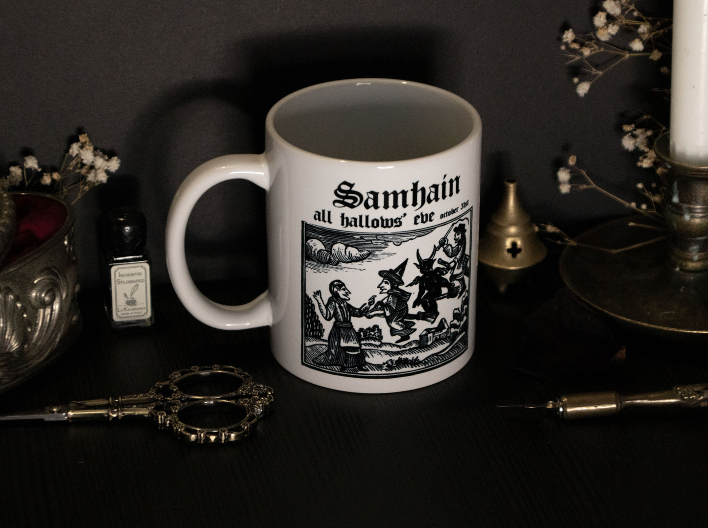 Witch mug with medieval witchcraft illustration - Samhain