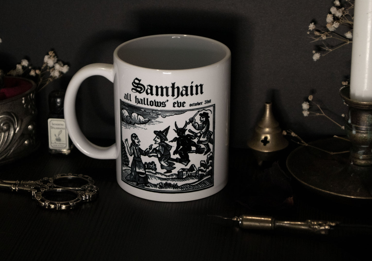 Witch mug with medieval witchcraft illustration - Samhain