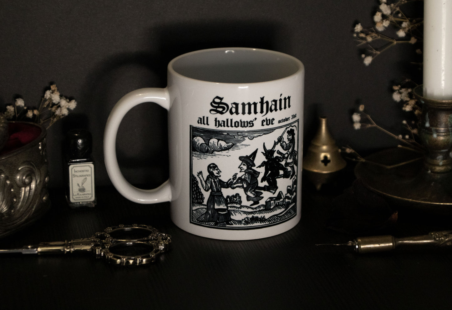Witch mug with medieval witchcraft illustration - Samhain