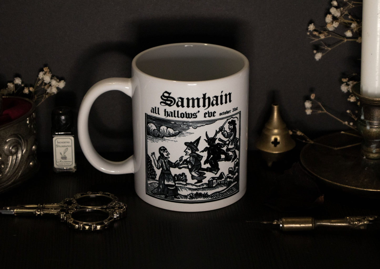 Witch mug with medieval witchcraft illustration - Samhain