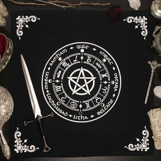 Esoteric Altar Cloth - Wheel of the year (White version)