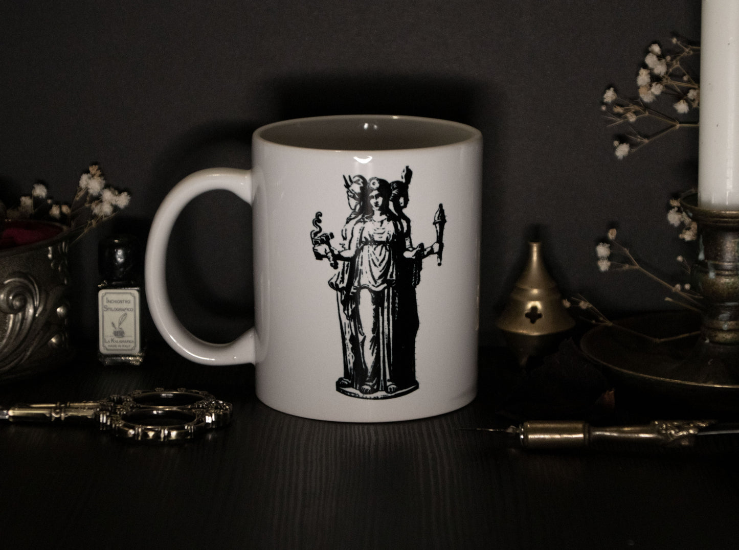 Witch mug with Hecate illustration 1880s