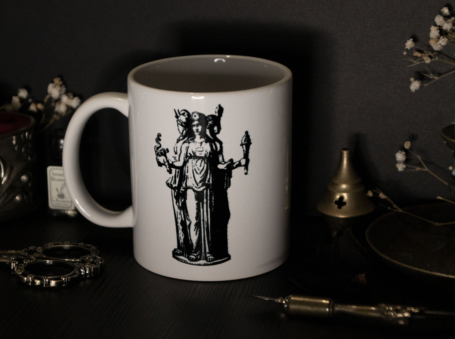 Witch mug with Hecate illustration 1880s