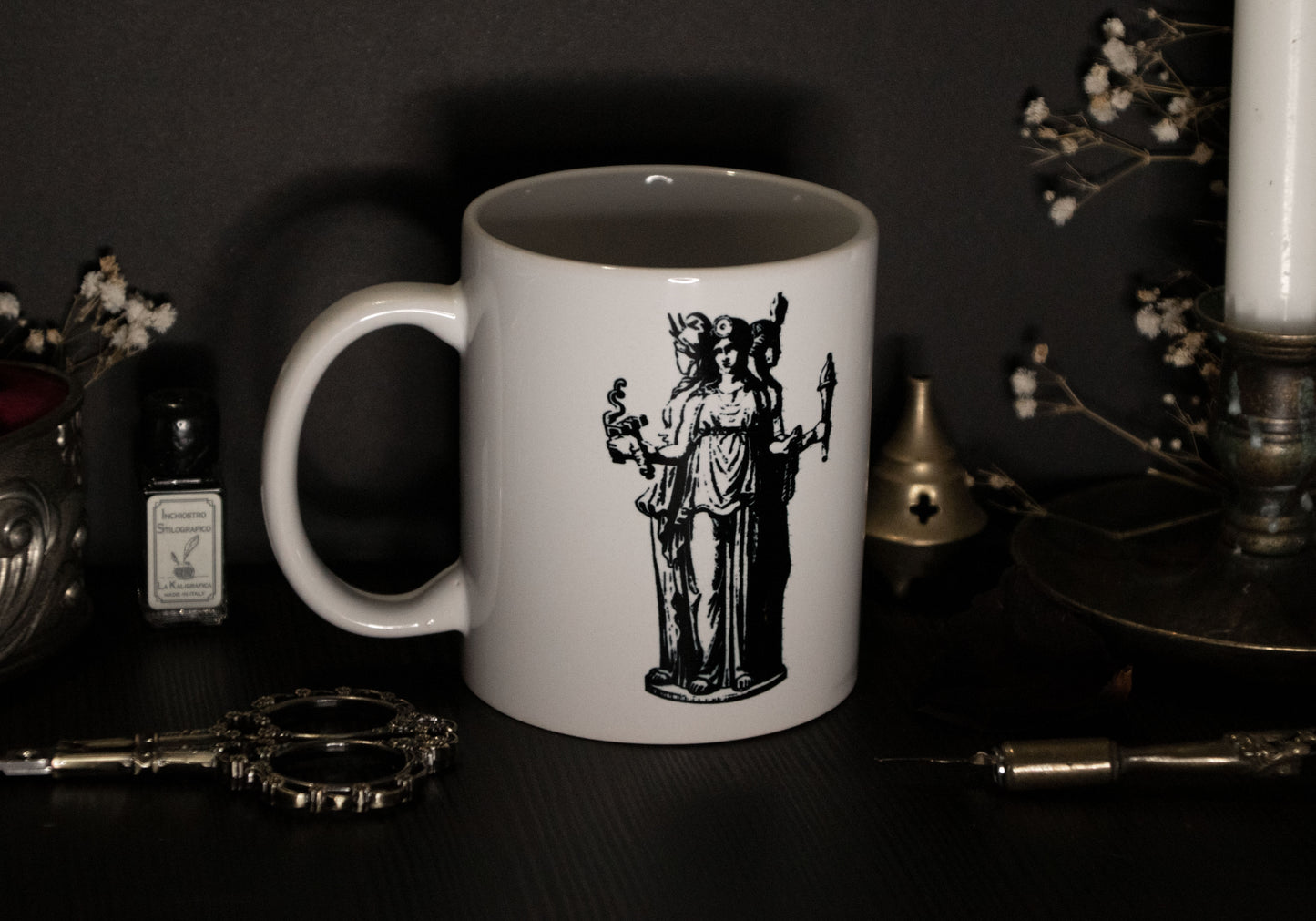 Witch mug with Hecate illustration 1880s