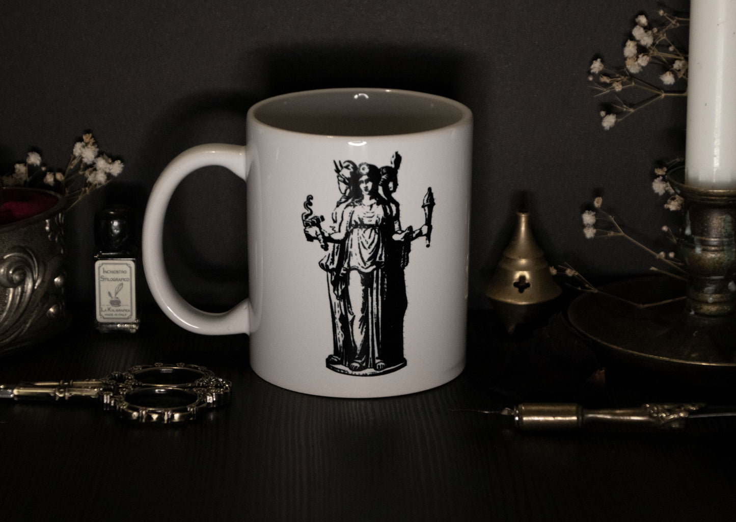 Witch mug with Hecate illustration 1880s