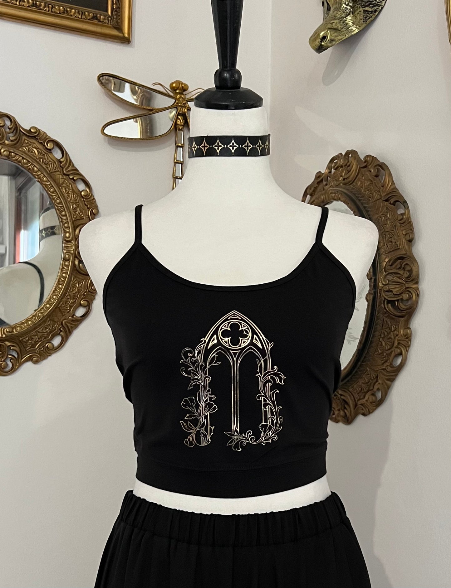 Cathedral window crop top witch bow in Gold or Silver foil