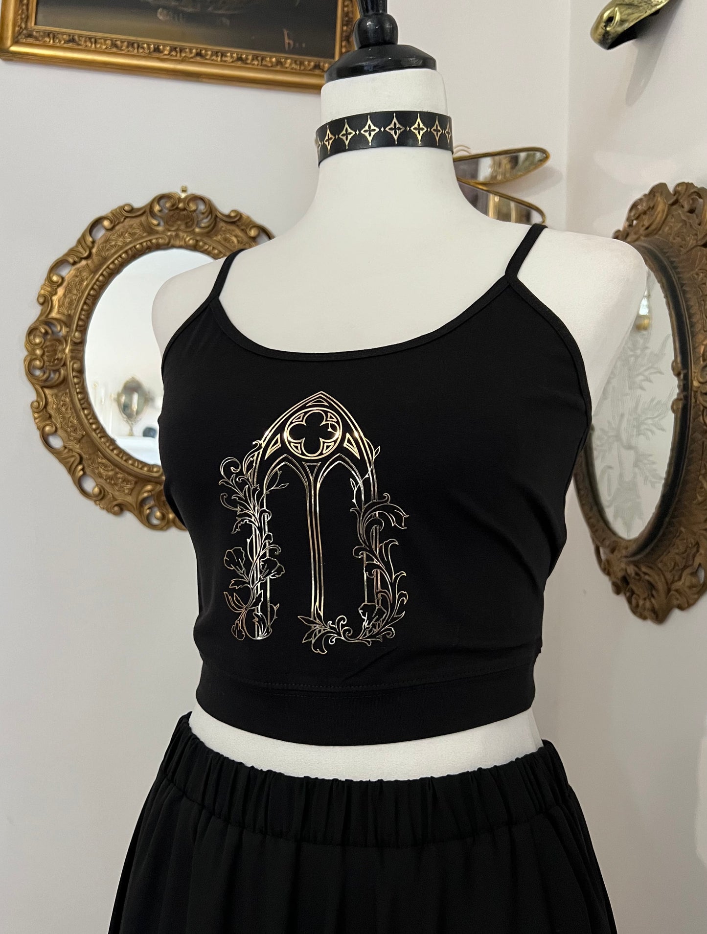 Cathedral window crop top witch bow in Gold or Silver foil