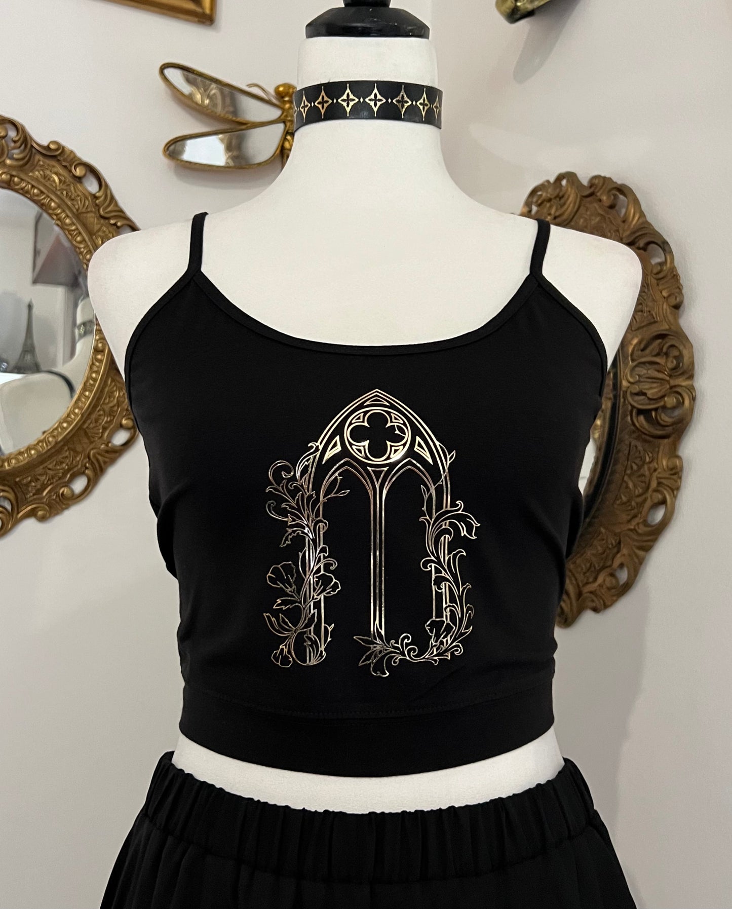 Cathedral window crop top witch bow in Gold or Silver foil