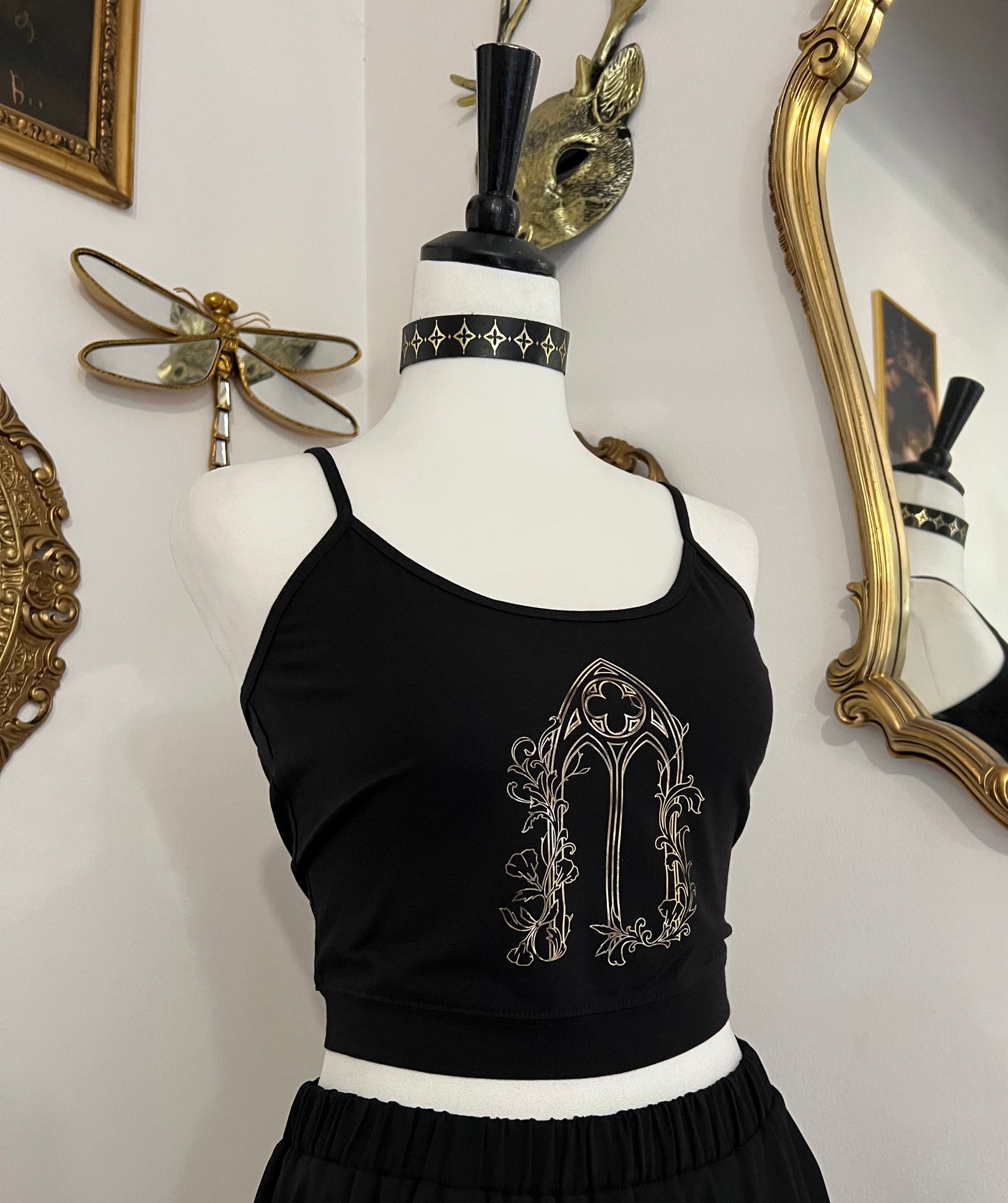 Cathedral window crop top witch bow in Gold or Silver foil