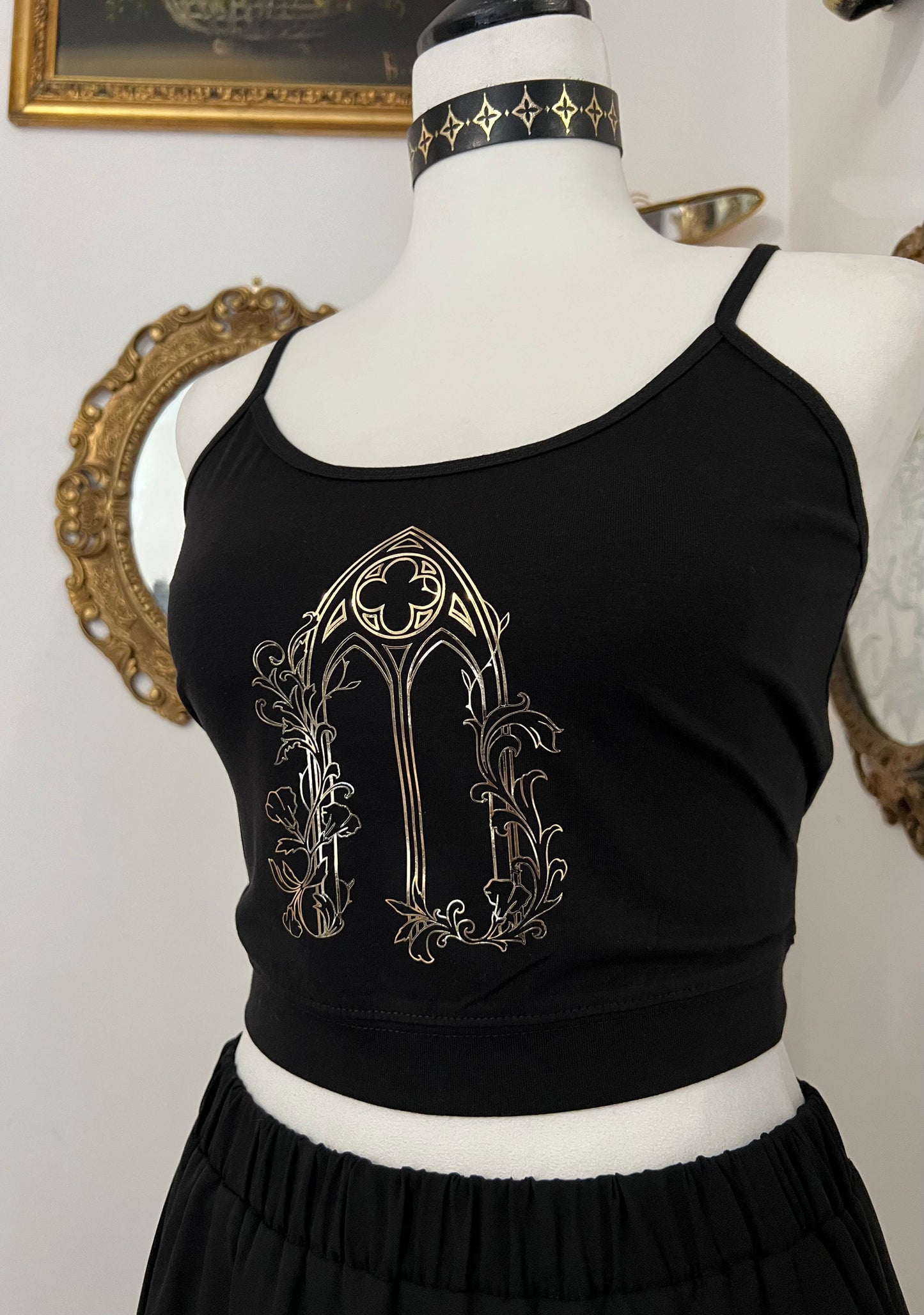 Cathedral window crop top witch bow in Gold or Silver foil