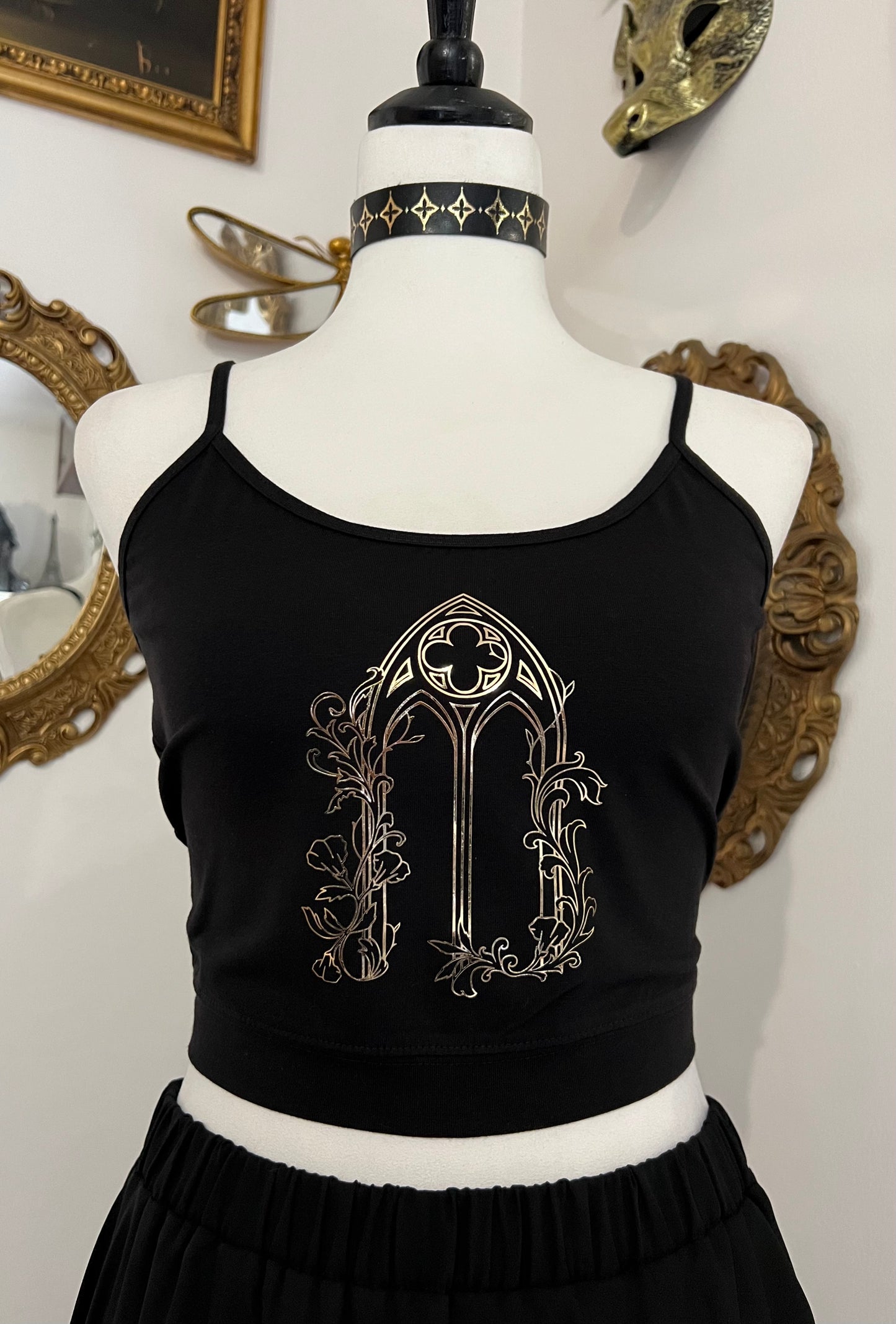 Cathedral window crop top witch bow in Gold or Silver foil