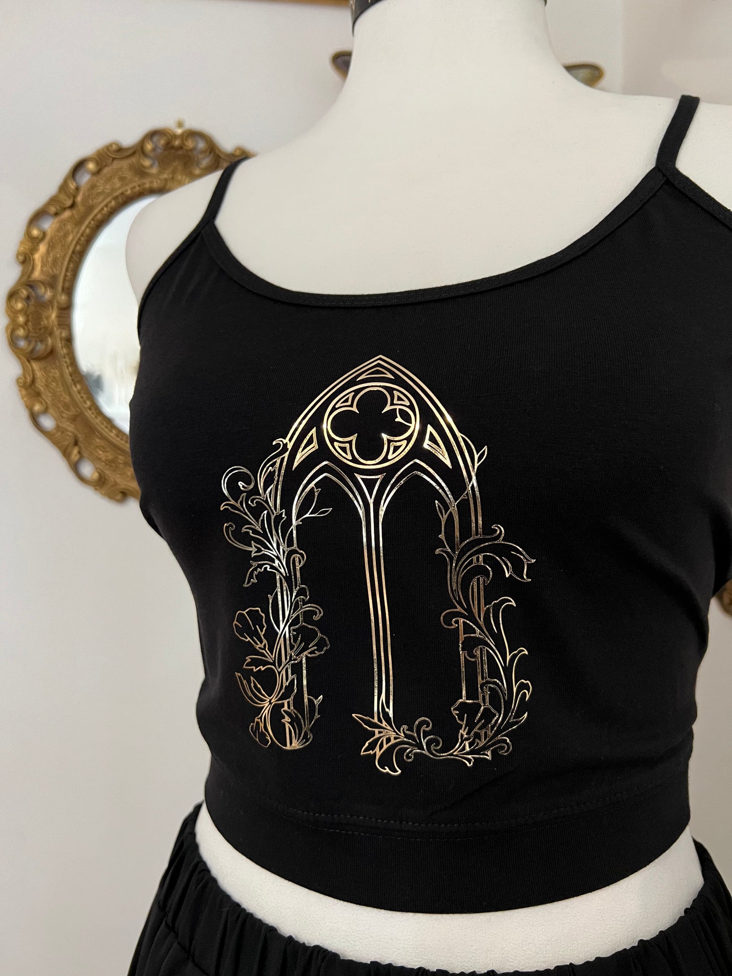 Cathedral window crop top witch bow in Gold or Silver foil