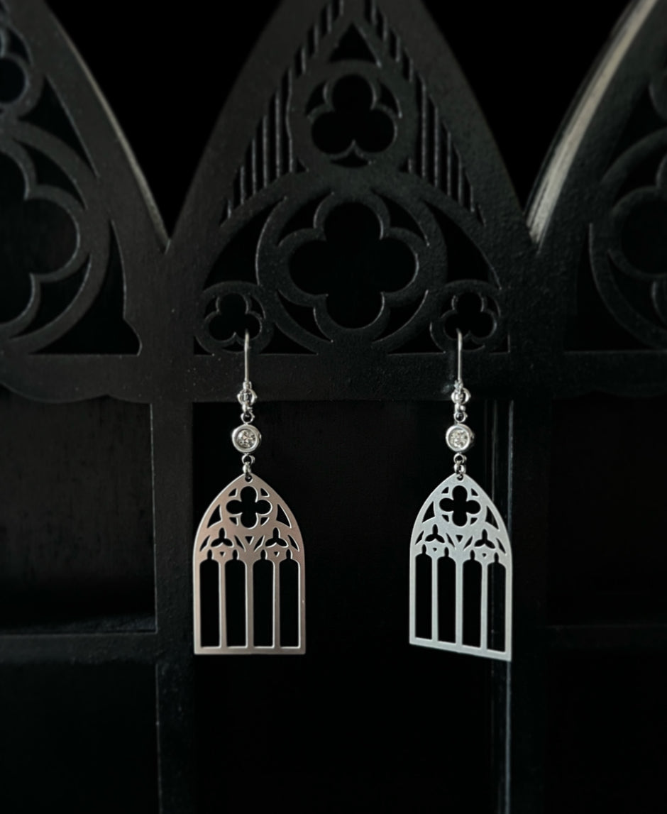 Cathedral window “Votiva” set earrings + necklace in stainless steel