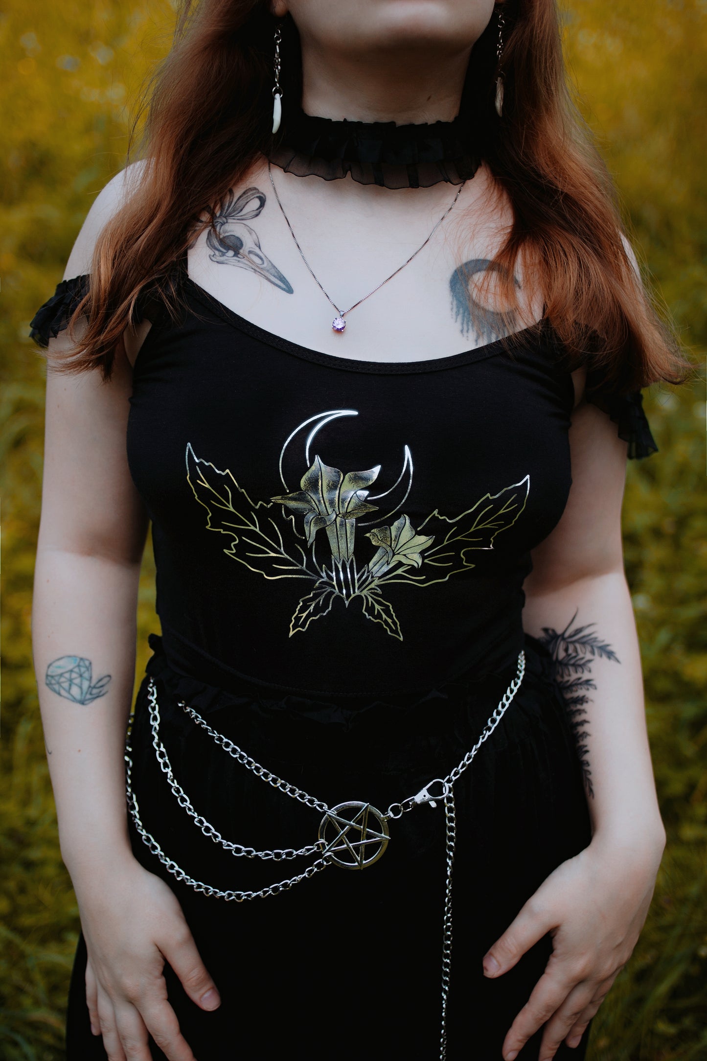 Datura Stramonium top with choker in Silver foil or Gold foil