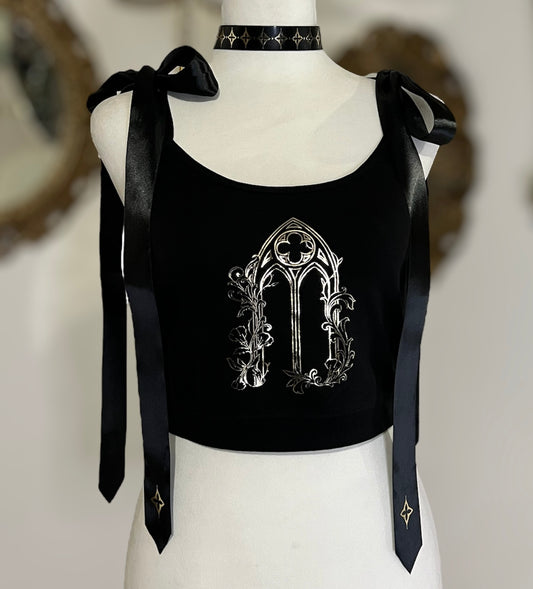 Cathedral window crop top witch bow in Gold or Silver foil