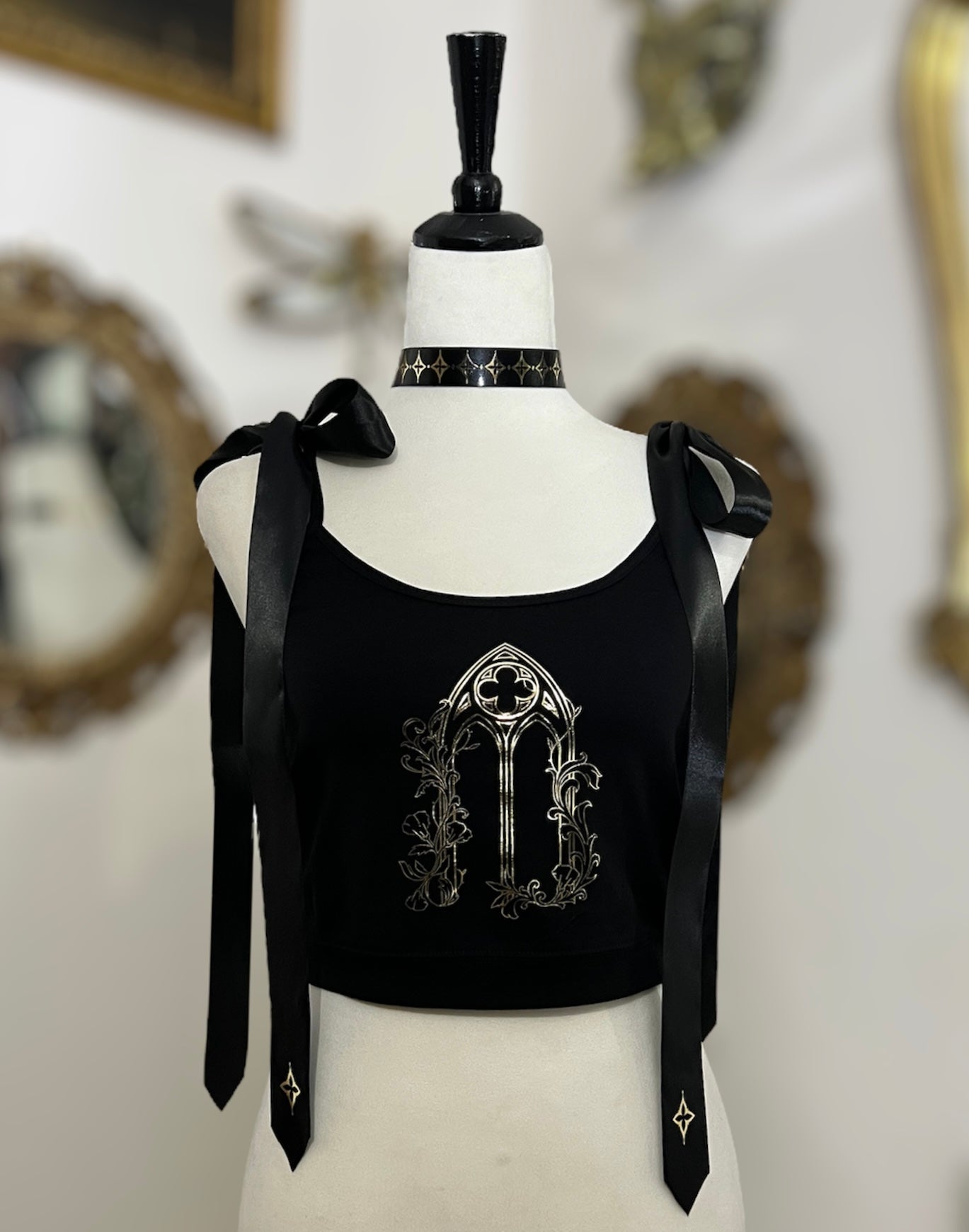 Cathedral window crop top witch bow in Gold or Silver foil