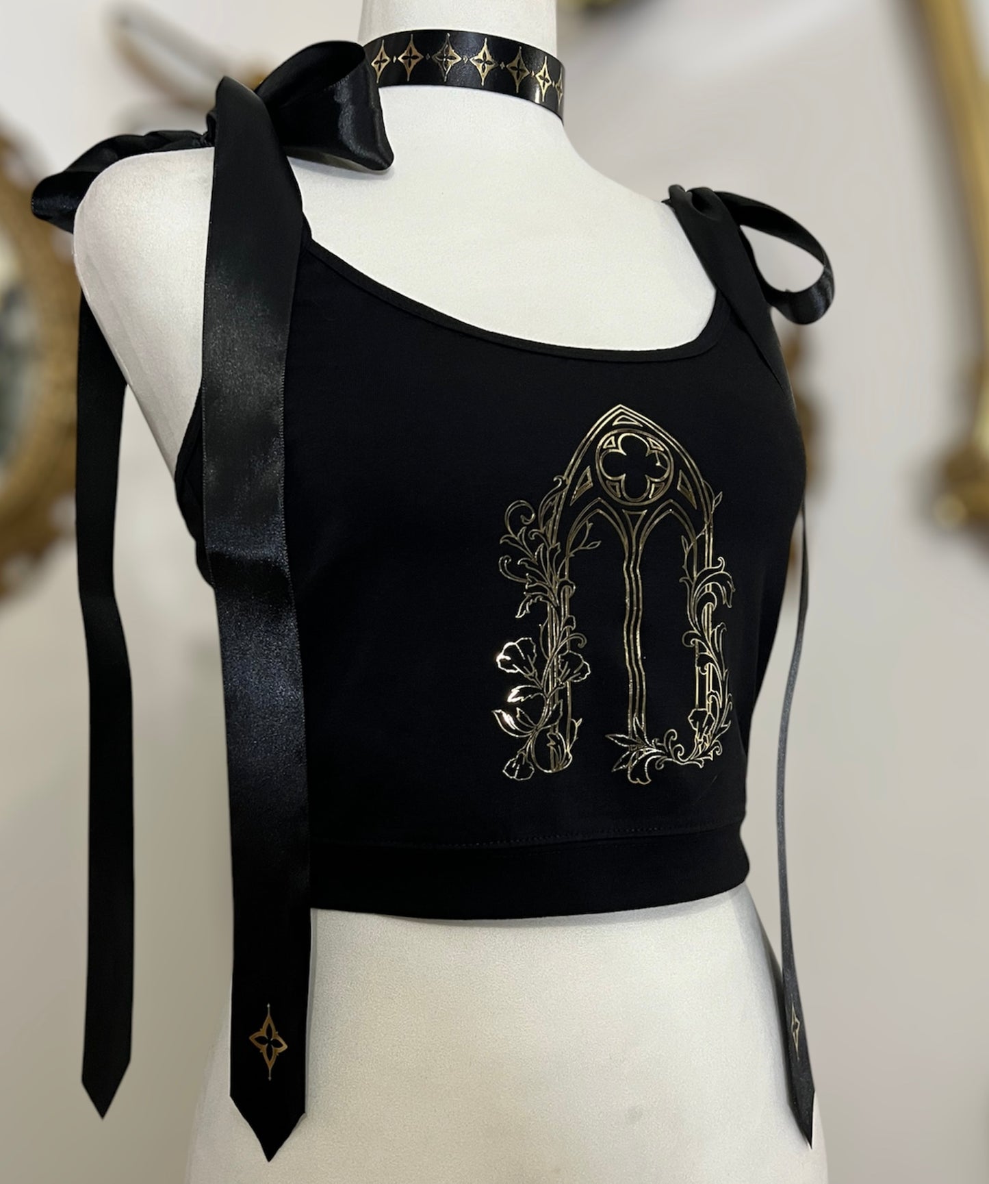 Cathedral window crop top witch bow in Gold or Silver foil