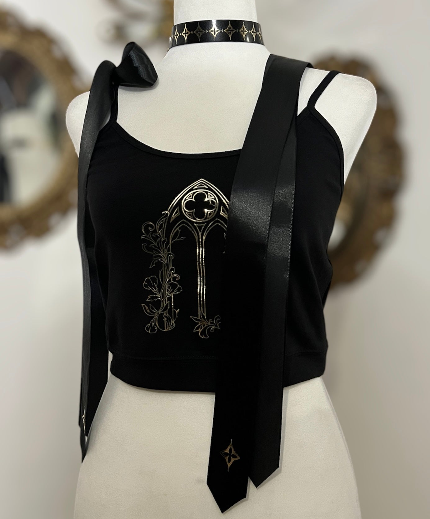 Cathedral window crop top witch bow in Gold or Silver foil