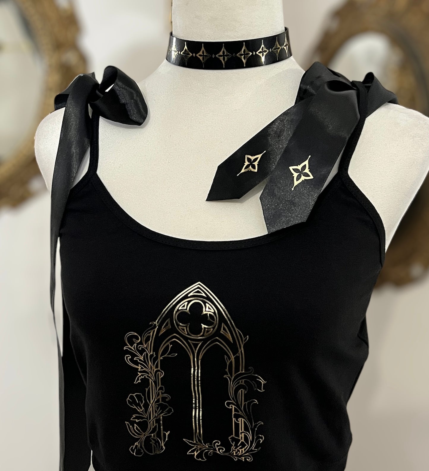 Cathedral window crop top witch bow in Gold or Silver foil