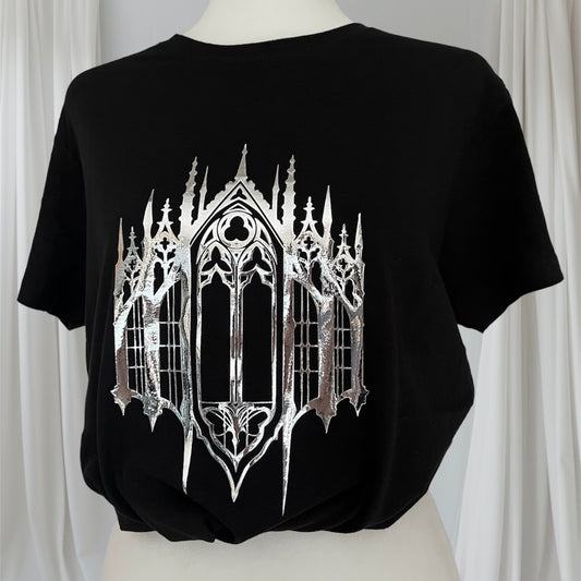 Gothic Cathedral window Unisex regular size t-shirt in silver foil or gold foil