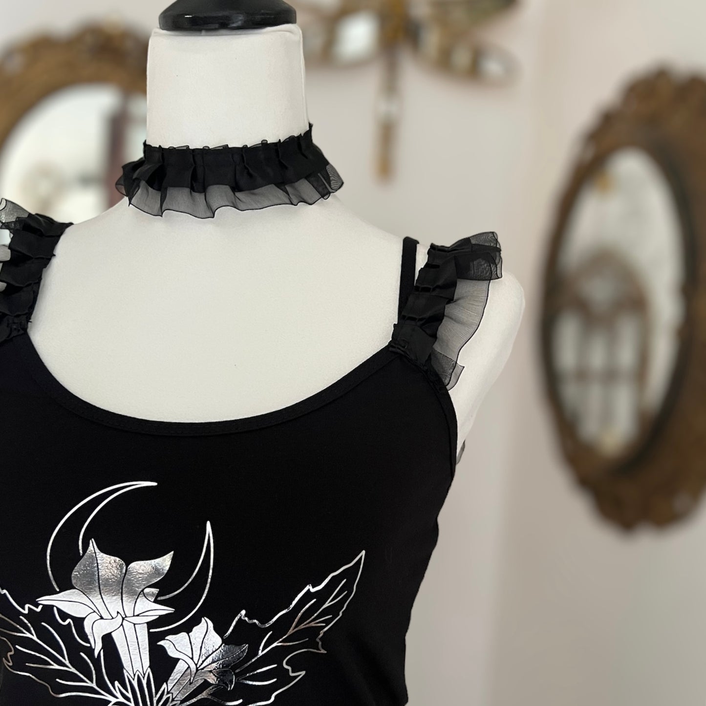 Datura Stramonium top with choker in Silver foil or Gold foil