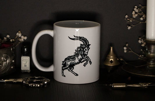 Witch mug with medieval witchcraft illustration and Black Phillip