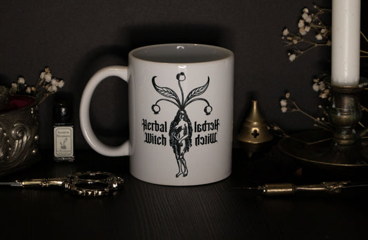 Herbal witch mug with mandrake illustration