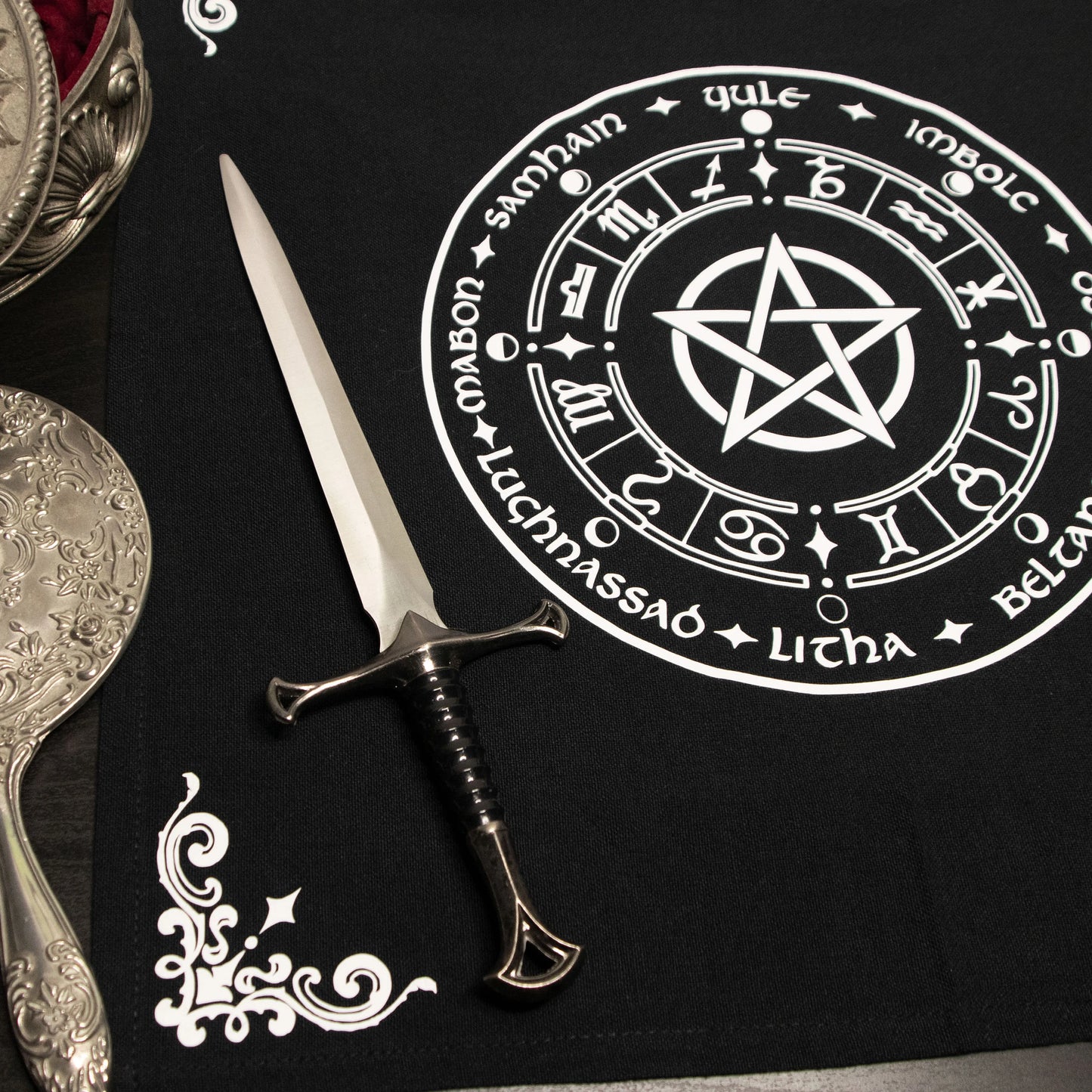 Esoteric Altar Cloth - Wheel of the year (White version)