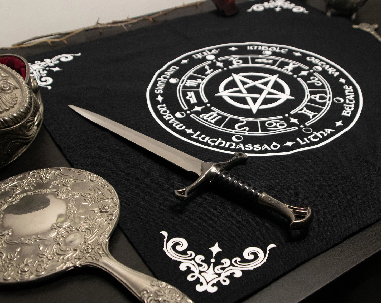 Esoteric Altar Cloth - Wheel of the year (White version)