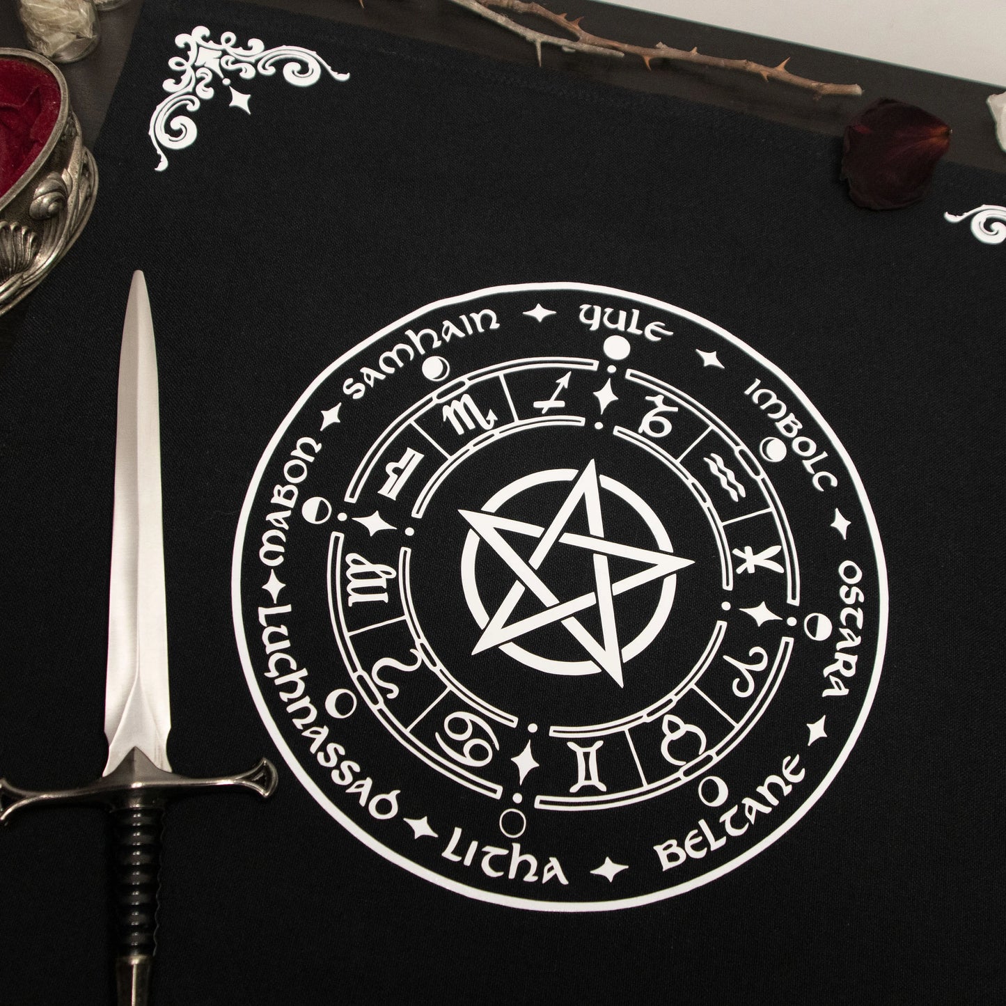 Esoteric Altar Cloth - Wheel of the year (White version)