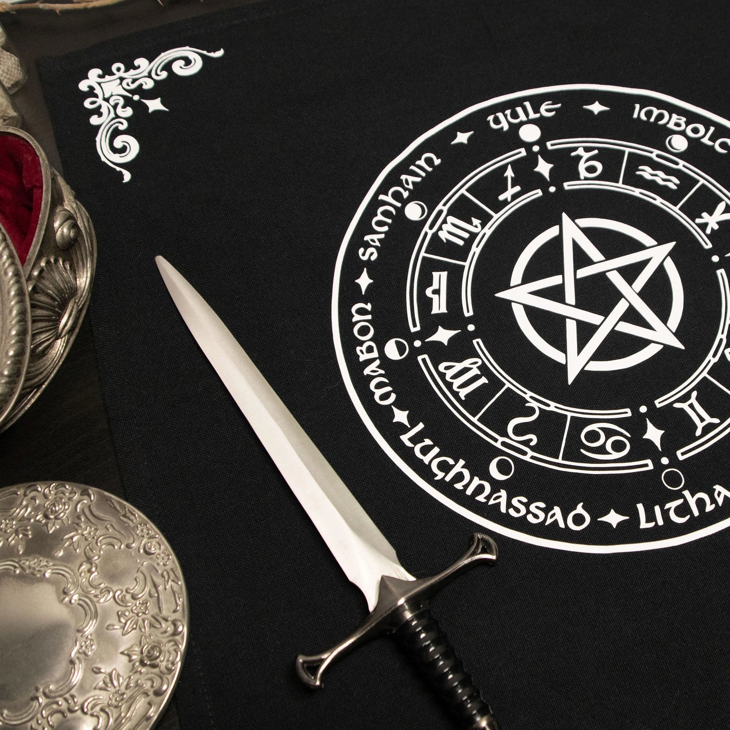 Esoteric Altar Cloth - Wheel of the year (White version)