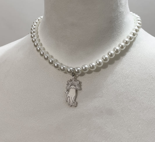 "Victoriana" Necklace in 925 silver with pearls