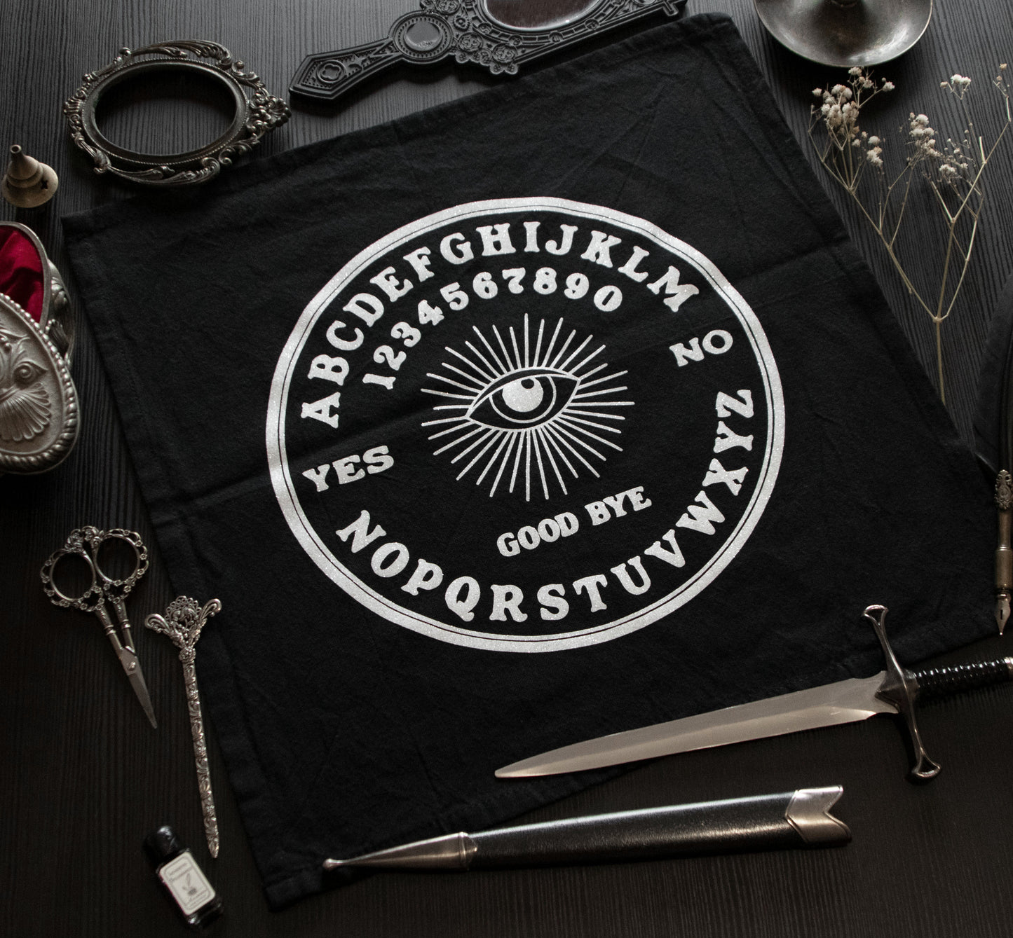 Ouija board Pendulum Altar Cloth (White Shimmer)