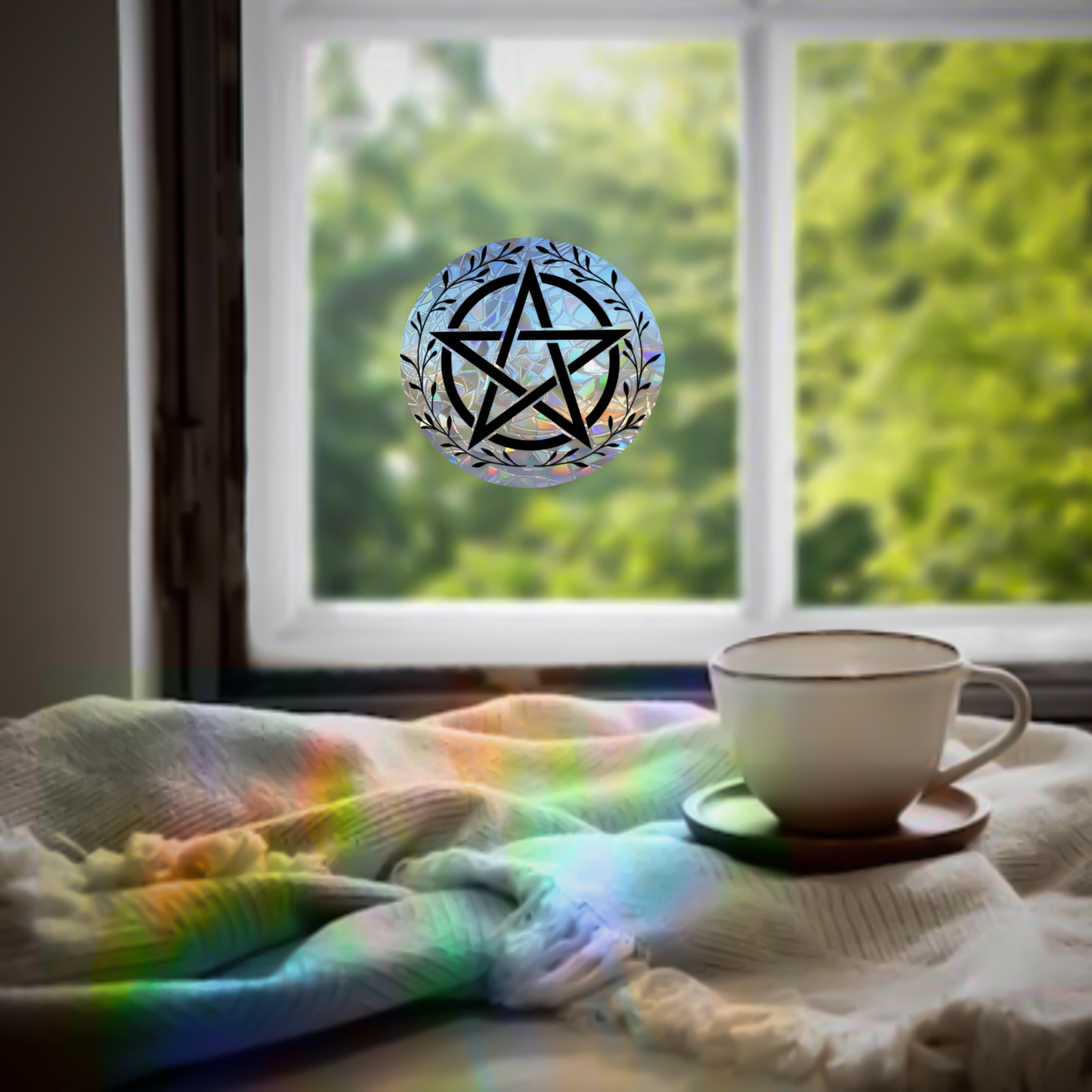 Pentacle sun catcher - magic rainbow window prism sticker