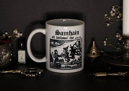 Witch mug with medieval witchcraft illustration - Samhain